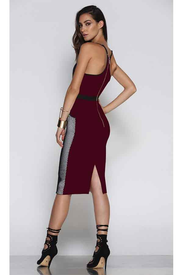 HONEYCOMB MIDI DRESS - WINE - Fashion Flash Boutique