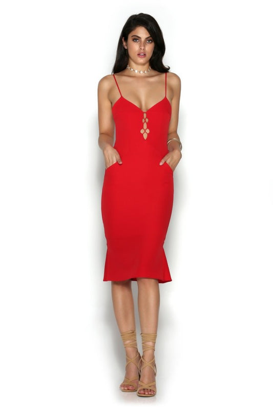ZELLA MIDI DRESS - RED - Fashion Flash Boutique