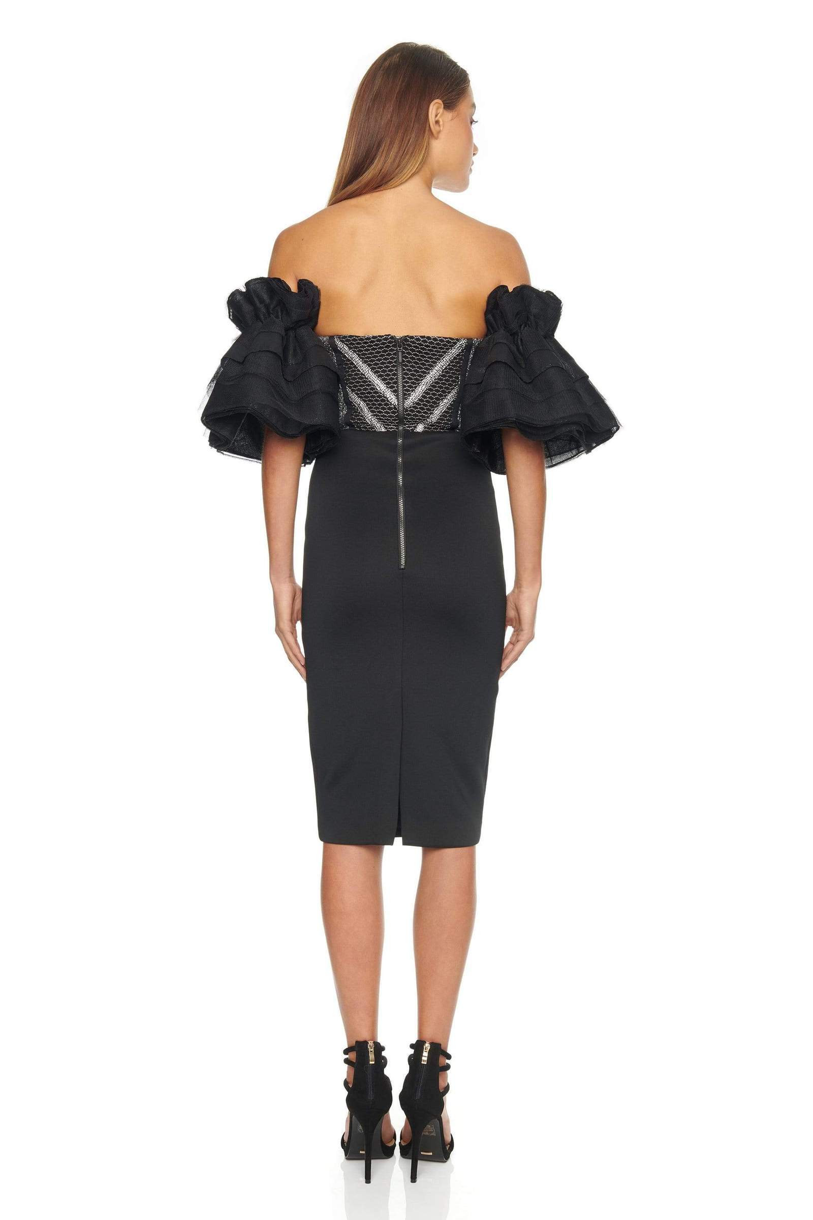 Celine wrap off the shoulder best sale frill dress